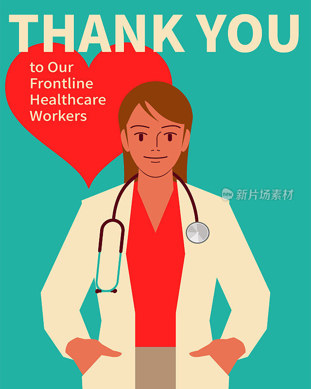 Thank you to all of the healthcare workers (Heroines); Beautiful young female doctor with a stethoscope